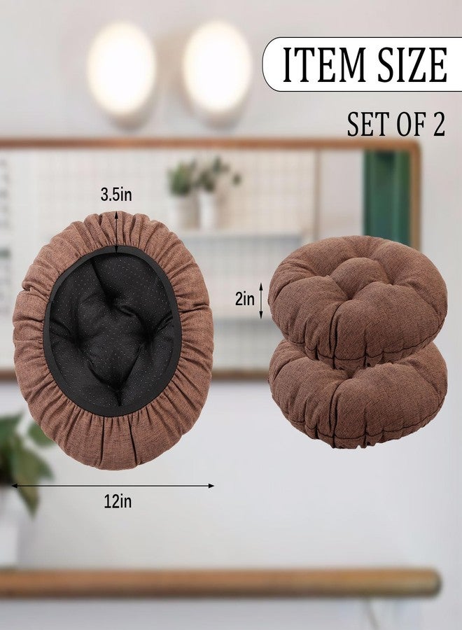 طقم أغطية كراسي بار LYLNBYWK مكون من قطعتين، أغطية كراسي دائرية مزودة بحزام مطاطي، أغطية مقاعد ناعمة، مانعة للانزلاق وقابلة للغسل، مقاس 12 بوصة، بني - Image 2